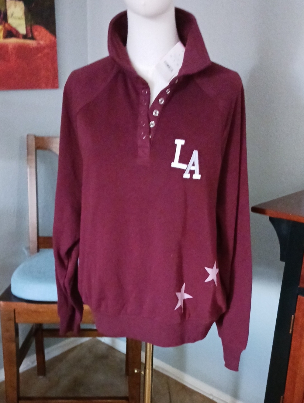 NEW!! Maroon LA Snap-Button Pullover Sweatshirt